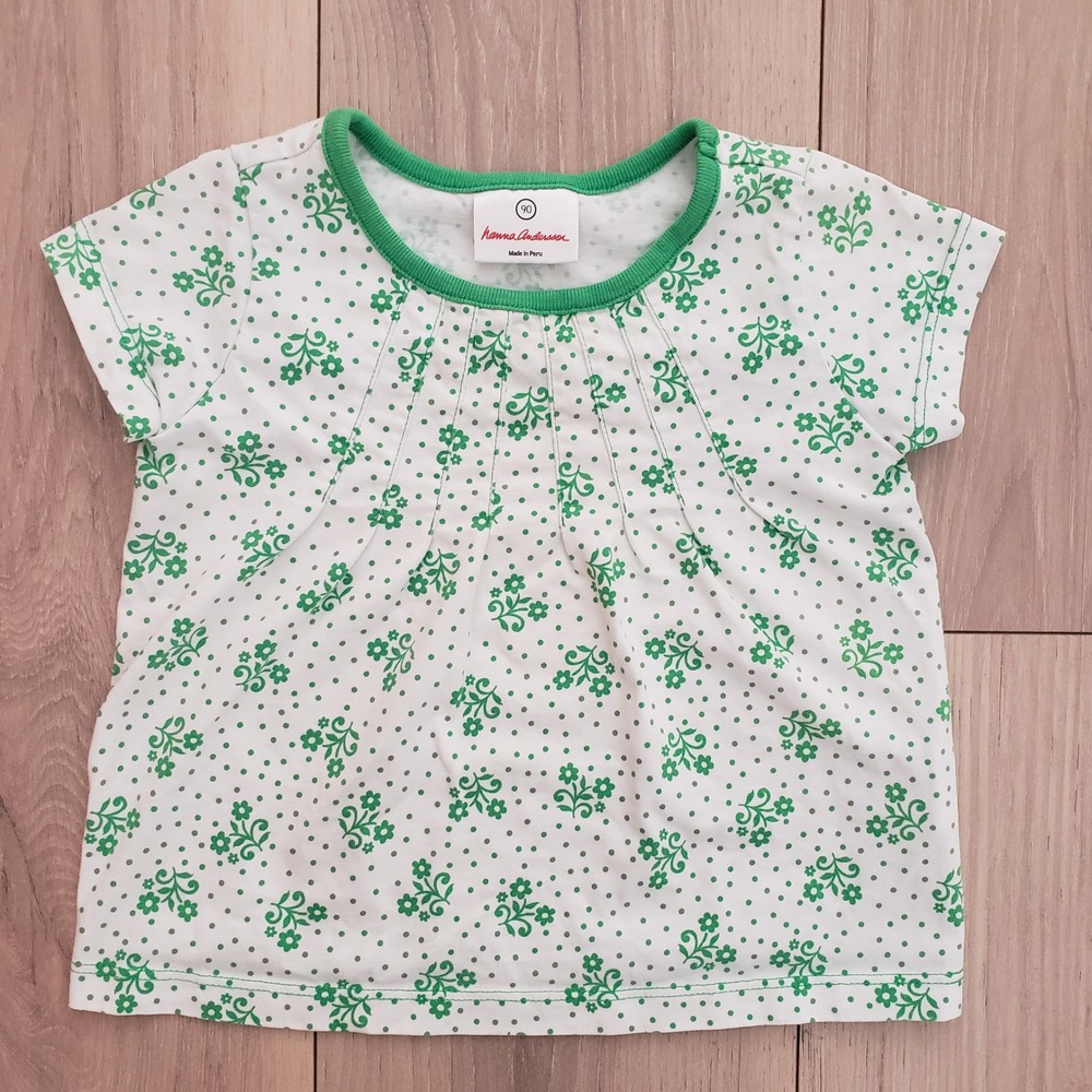 Hanna Andersson Swedish Trail Print Top Girls 90 Happy Green Short Sleeve Shirt